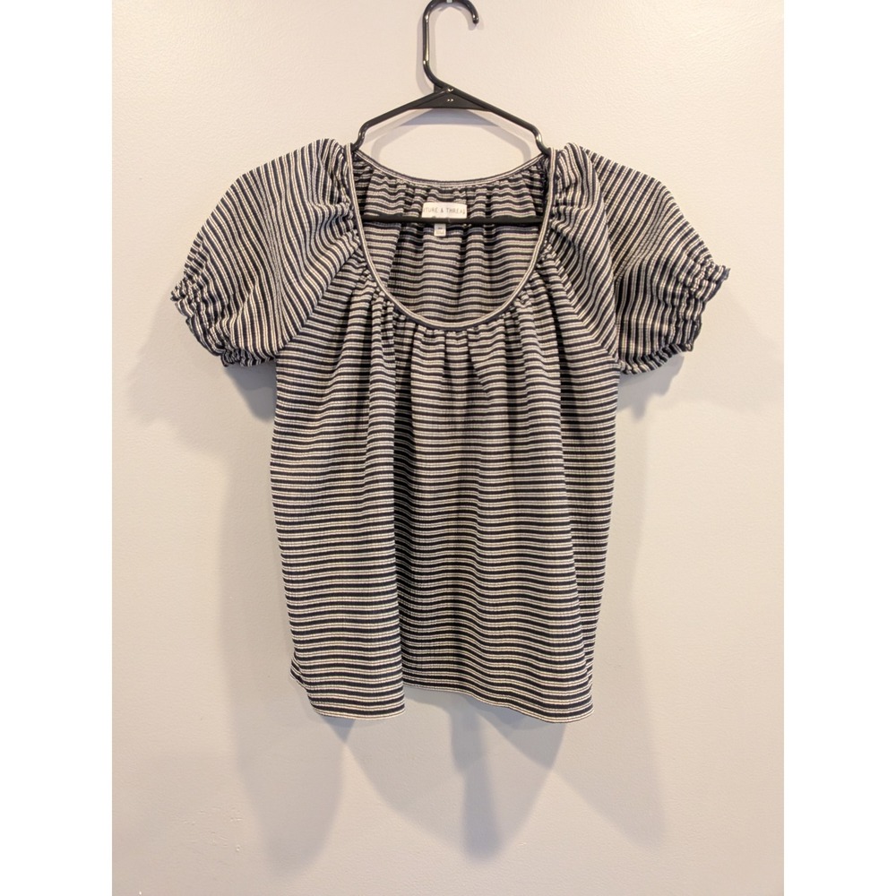 TEXTURE‎ & THREAD Madewell Striped Puff Sleeve Square Neck Top XS